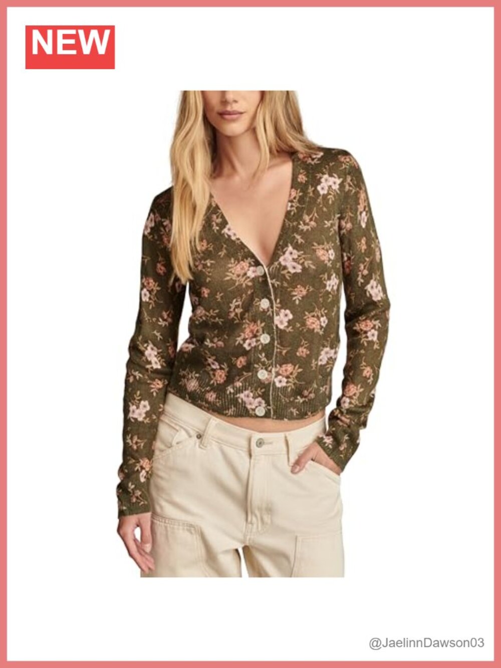Lucky Brand Floral Print Cardigan Button Placket Long Sleeve V-Neck